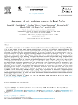 Assessment of Solar Radiation Resources in Saudi Arabia