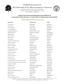 TOMPKINS COUNTY ENVIRONMENTAL MANAGEMENT COUNCIL 121 East Court Street Ithaca, New York 14850 Telephone (607) 274-5560; Emc@Tompkins-Co.Org