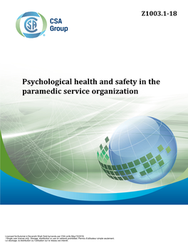 Psychological Health and Safety in the Paramedic Service Organization