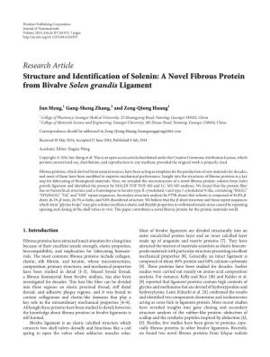 Structure and Identification of Solenin: a Novel Fibrous Protein from Bivalve Solen Grandis Ligament