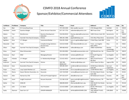CSMFO 2018 Annual Conference Sponsor/Exhibitor/Commercial Attendees