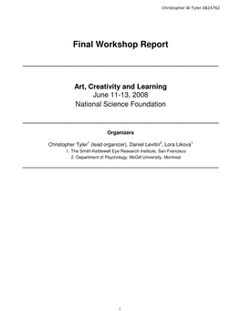 Final Report. NSF Workshop on Art, Creativity and Learning