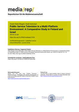 Public Service Television in a Multi-Platform Environment: a Comparative Study in Finland and Israel 2014-12-24