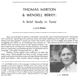 Thomas Merton and Wendell Berry: a Brief Study in Tone