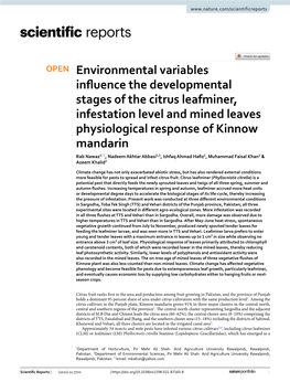 Environmental Variables Influence the Developmental Stages of the Citrus Leafminer, Infestation Level and Mined Leaves Physiolog
