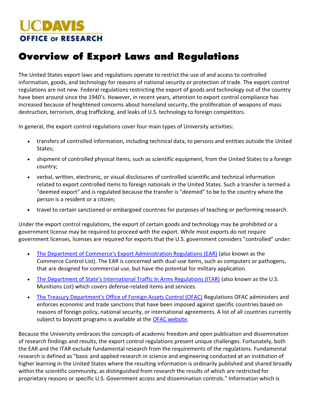 Overview of Export Laws and Regulations