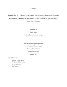 Thesis Photovoice As a Technique to Understand the Perceptions of Local People Neighboring Tarangire National Park in Tanzania