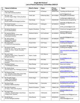 Jingle Bell School List of Parent Advisory Committee 2020-21