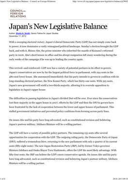 Japan's New Legislature Balance