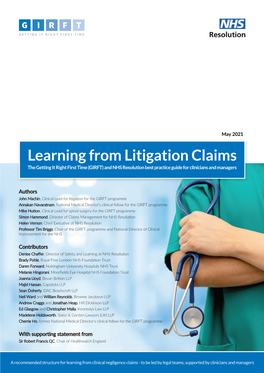 Learning from Litigation Claims the Getting It Right First Time (GIRFT) and NHS Resolution Best Practice Guide for Clinicians and Managers