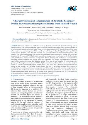 Characterization and Determination of Antibiotic Sensitivity Profile of Pseudomonasaeruginosa Isolated from Infected Wound