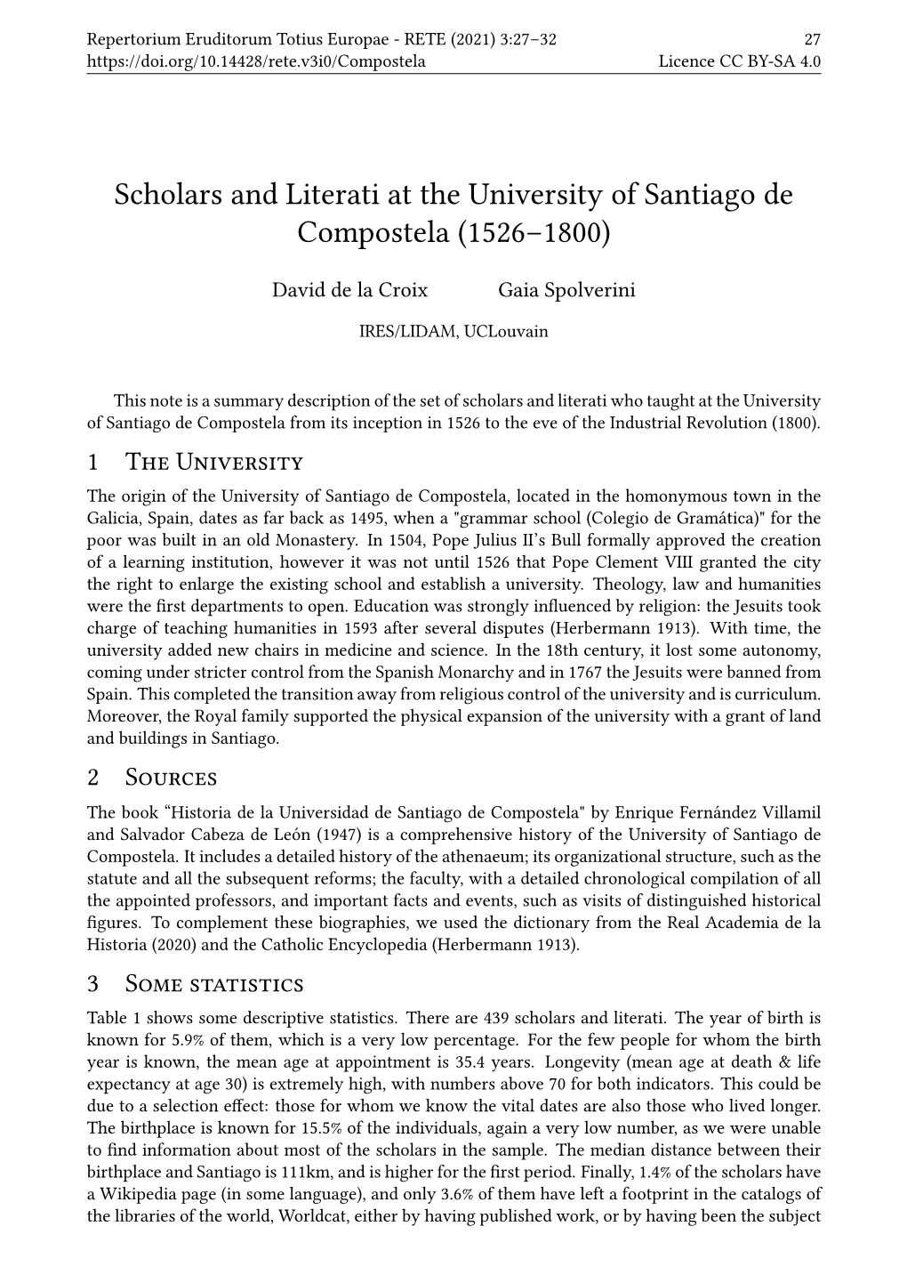 Scholars and Literati at the University of Santiago De Compostela (1526–1800)