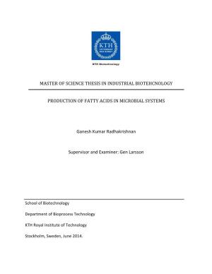 Master of Science Thesis in Industrial Biotehcnology
