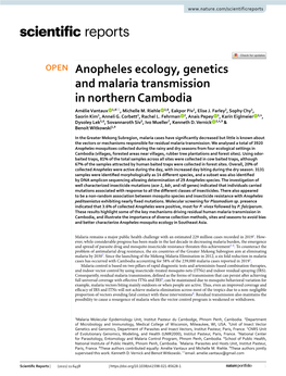 Anopheles Ecology, Genetics and Malaria Transmission in Northern Cambodia Amélie Vantaux 1,8*, Michelle M