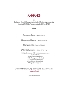ANHANG Zur Lokalen Entwicklungsstrategie (LES) Des Aischgrunds Für Die LEADER-Förderperiode 2014-2020