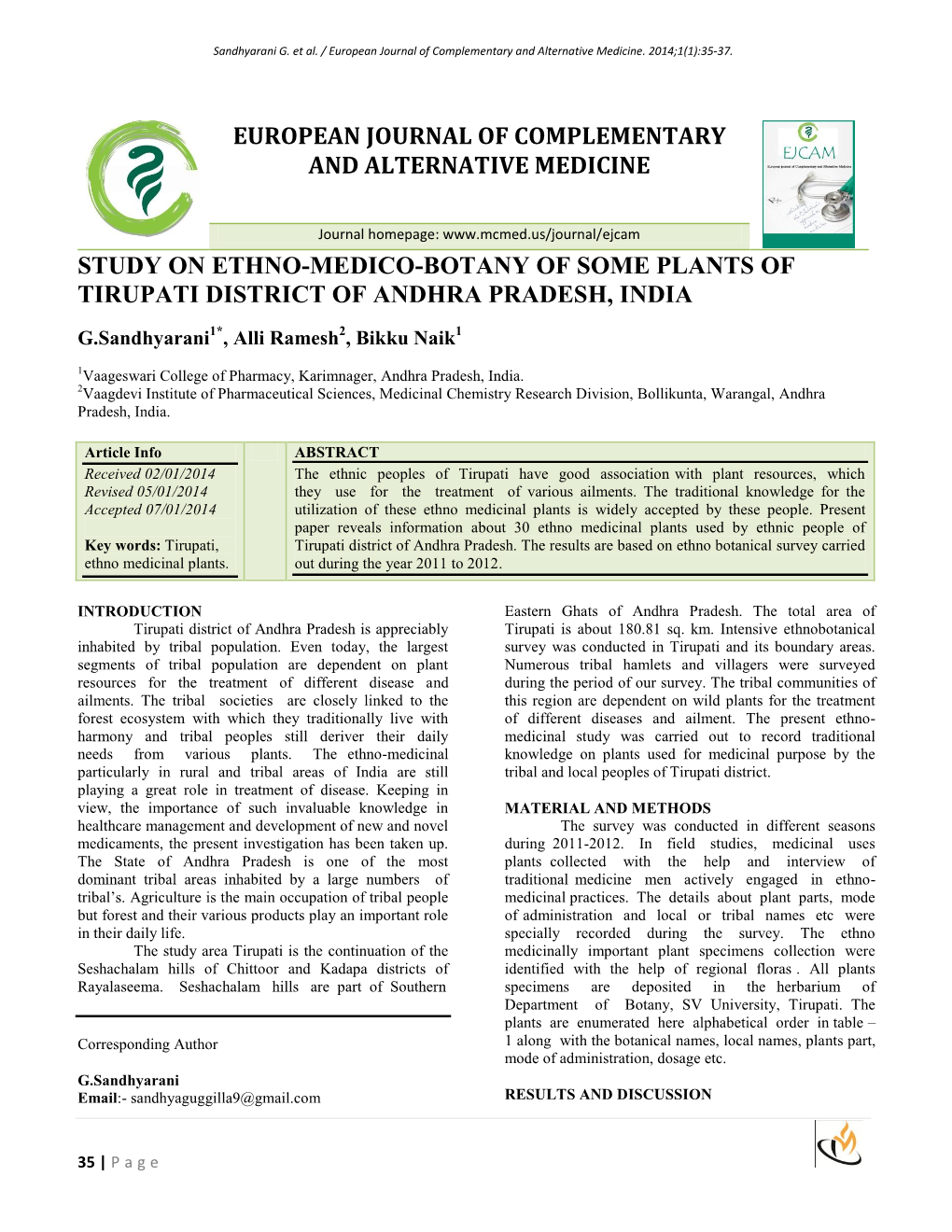 Euopean Journal of Molecular Biology and Biochemistry