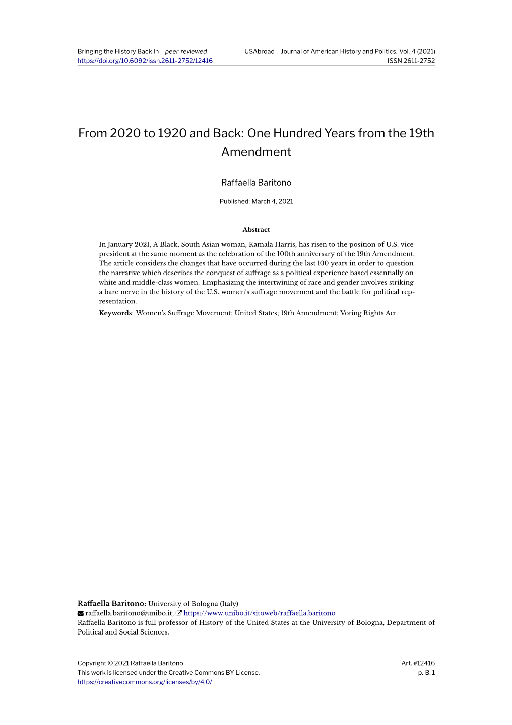 One Hundred Years from the 19Th Amendment