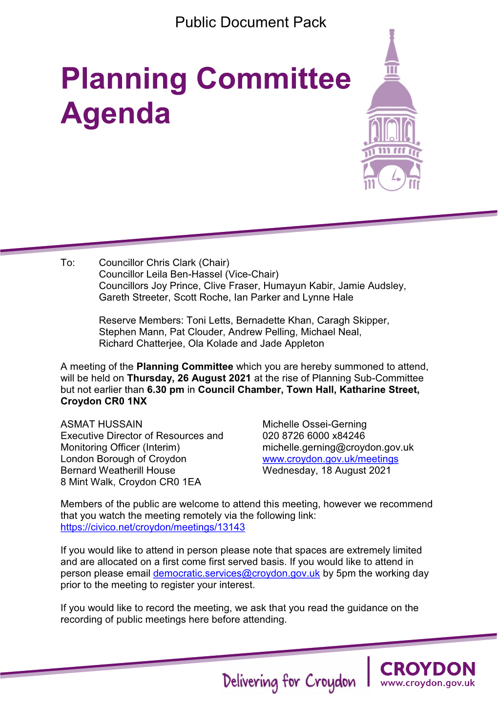 Agenda Document for Planning Committee, 26/08/2021 18:30