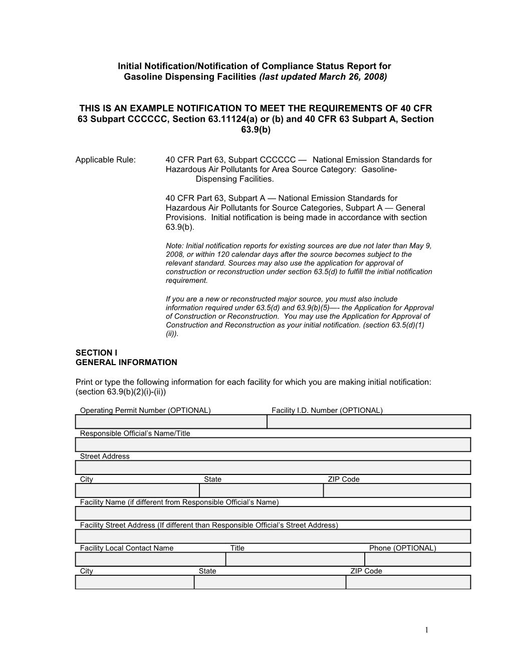 Initial Notification/Notification of Compliance Status Report For