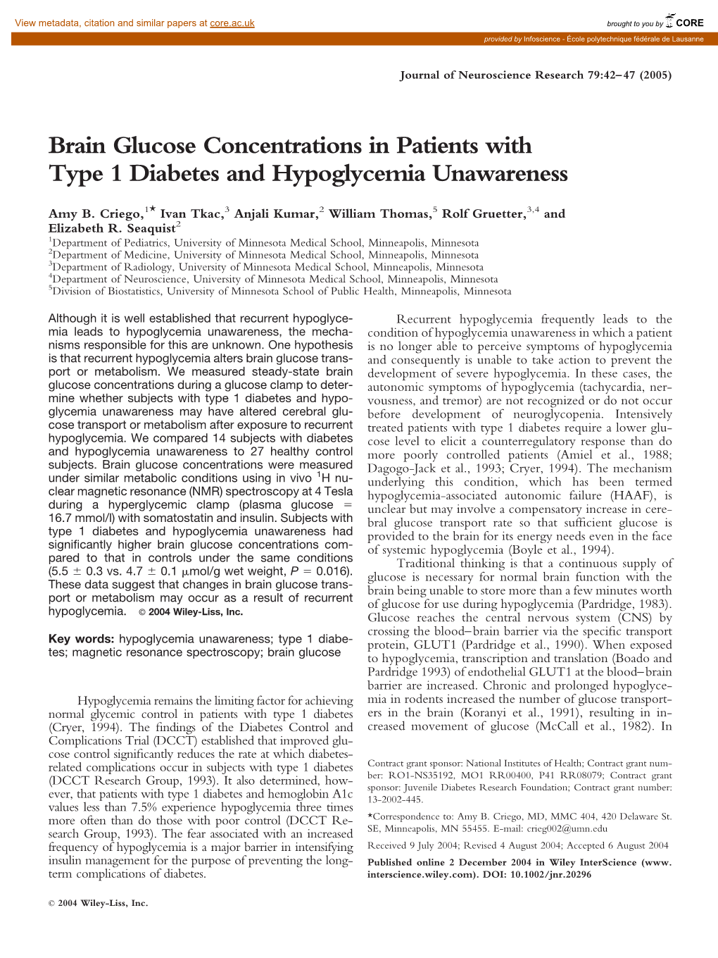 Brain Glucose Concentrations in Patients with Type 1 Diabetes and Hypoglycemia Unawareness