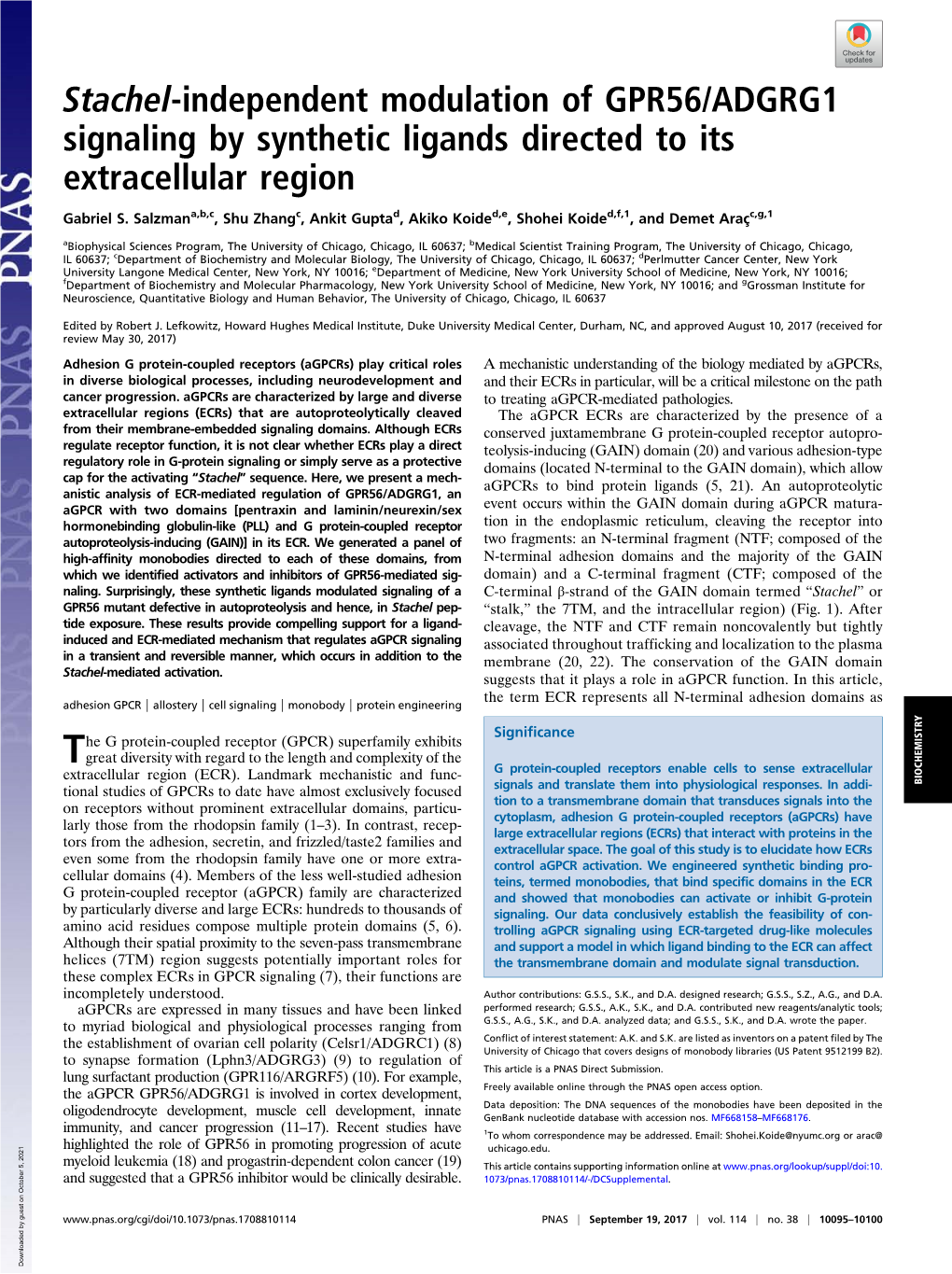 Stachel-Independent Modulation of GPR56/ADGRG1 Signaling by Synthetic Ligands Directed to Its Extracellular Region