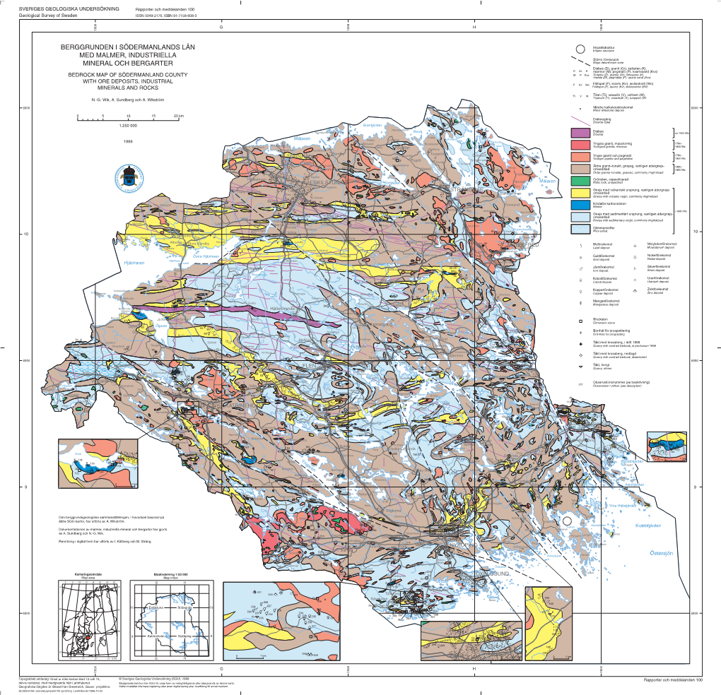 Berggrunden I Södermanlands Län Med Malmer, Industriella Mineral