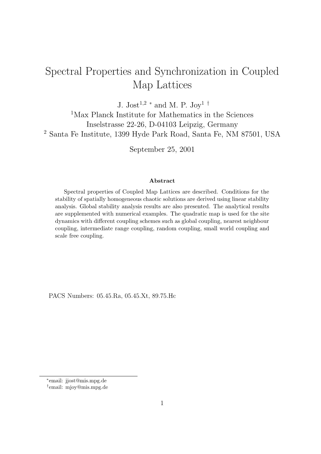 Spectral Properties and Synchronization in Coupled Map Lattices