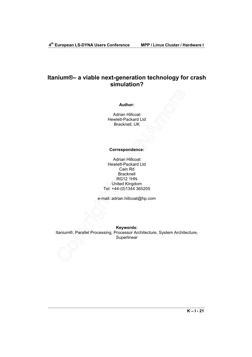 Itanium – a Viable Next-Generation Technology for Crash Simulation?