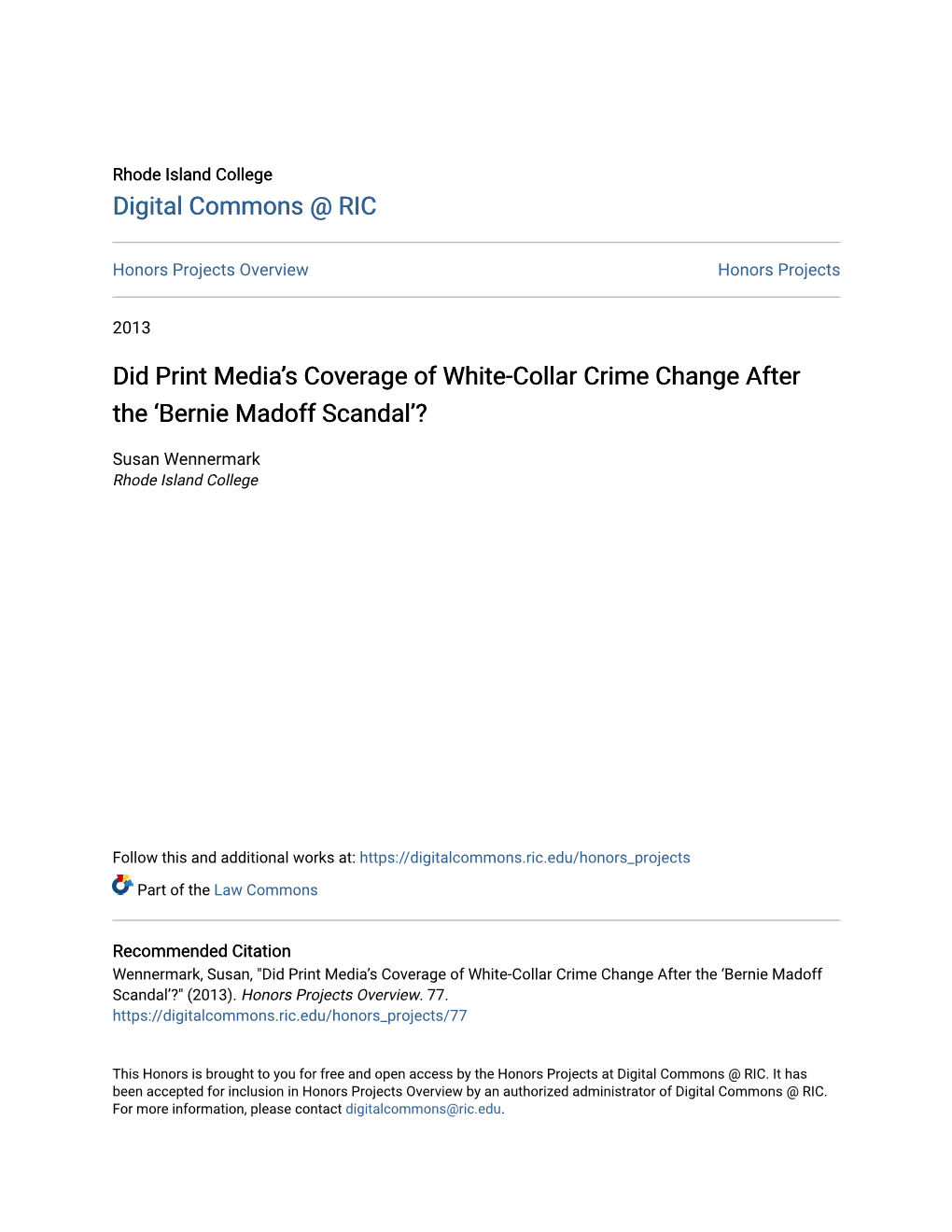 Did Print Media's Coverage of White-Collar Crime Change After