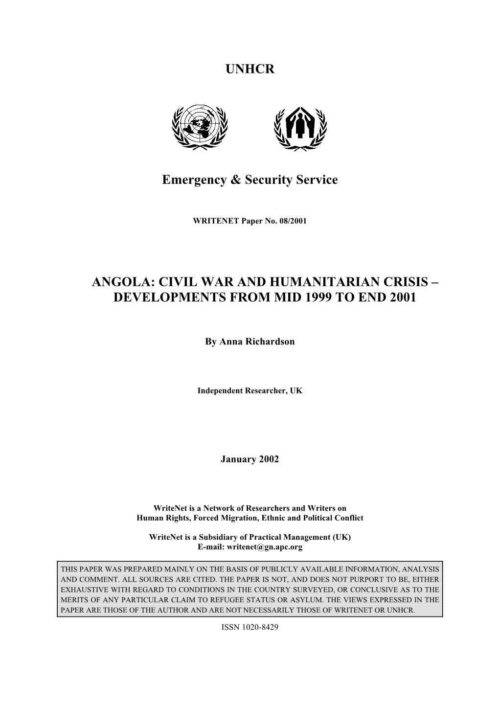Angola: Civil War and Humanitarian Crisis – Developments from Mid 1999 to End 2001