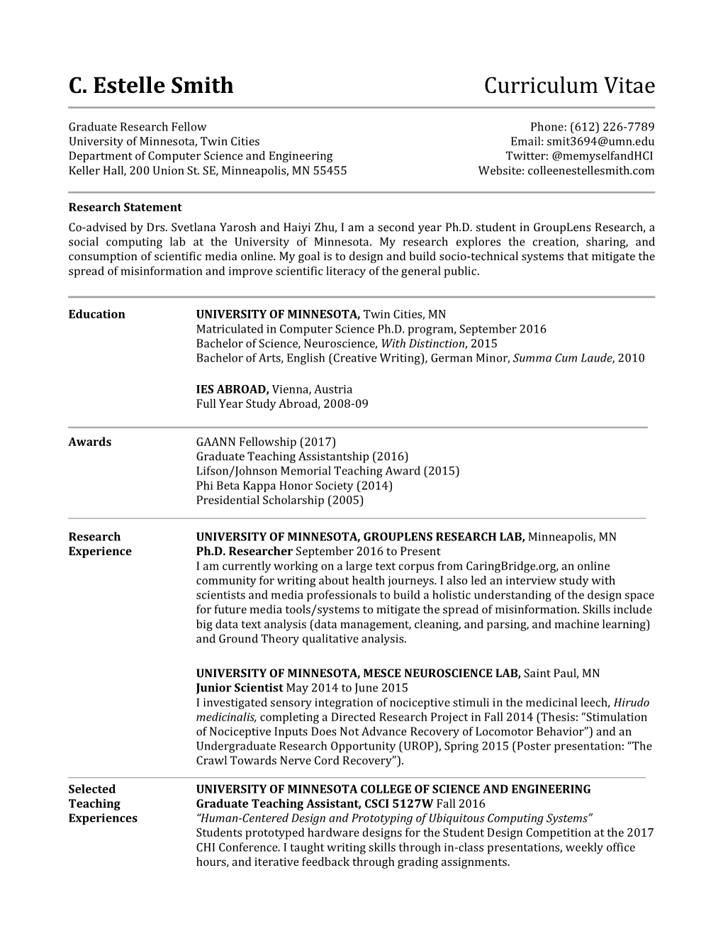 C. Estelle Smith Curriculum Vitae