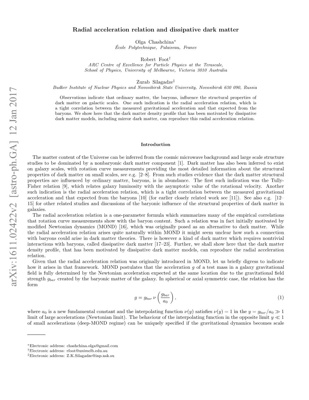 Radial Acceleration Relation and Dissipative Dark Matter