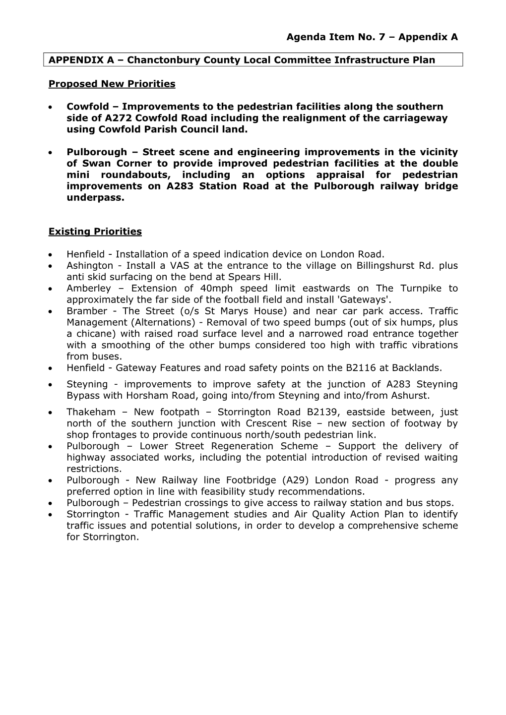 Chanctonbury County Local Committee Infrastructure Plan