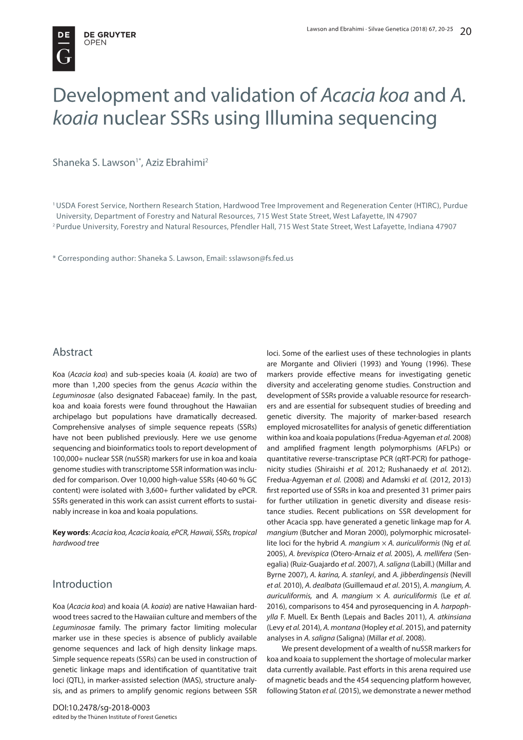 Development and Validation of Acacia Koa and A. Koaia Nuclear Ssrs Using Illumina Sequencing