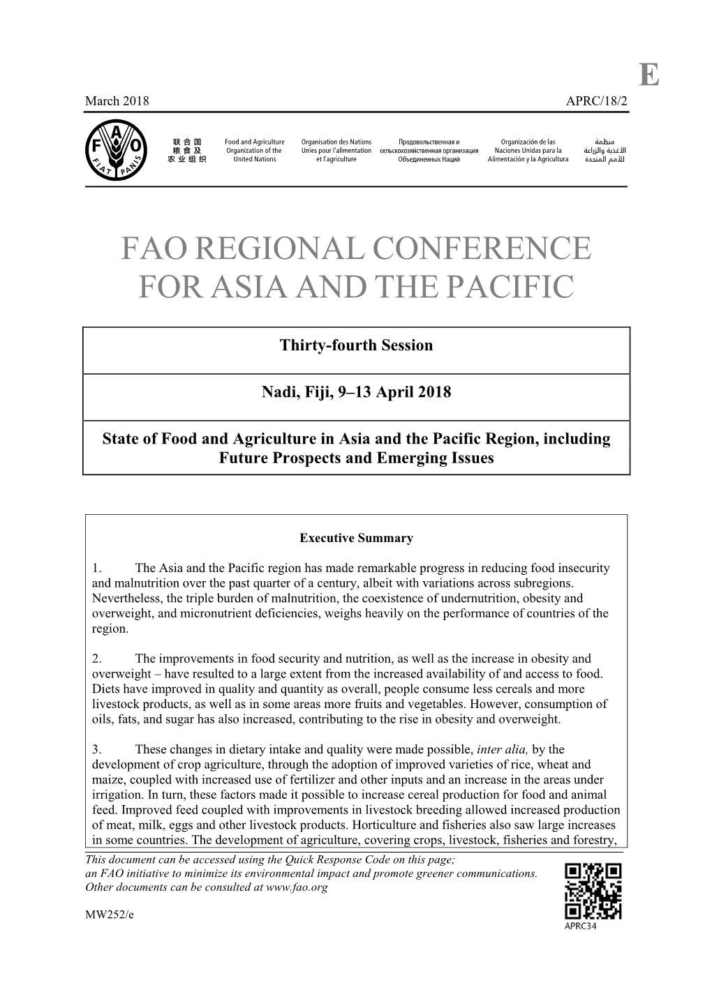 Fao Regional Conference for Asia and the Pacific