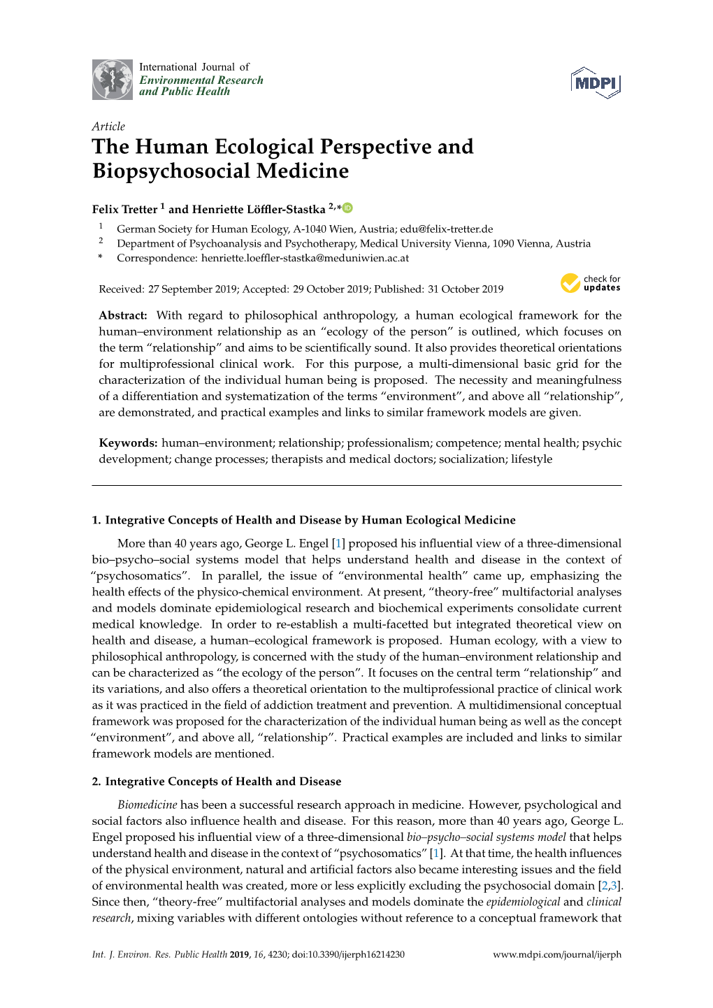 The Human Ecological Perspective and Biopsychosocial Medicine