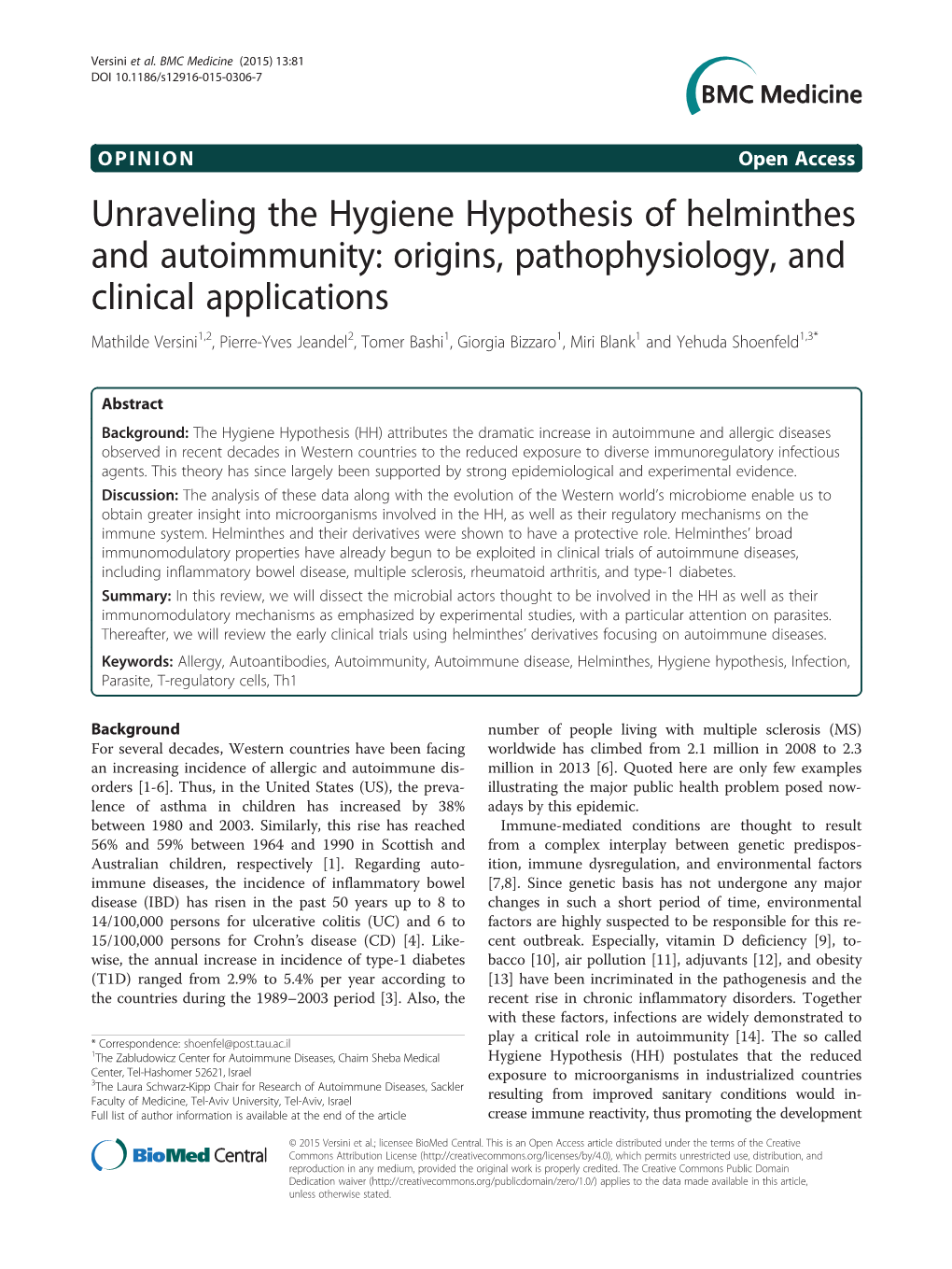Unraveling the Hygiene Hypothesis of Helminthes And
