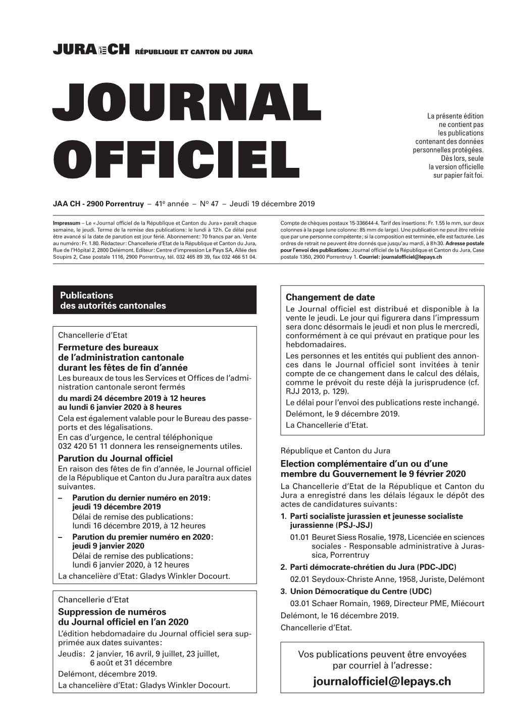 Journal Officiel No 47 Du 19.12.2019