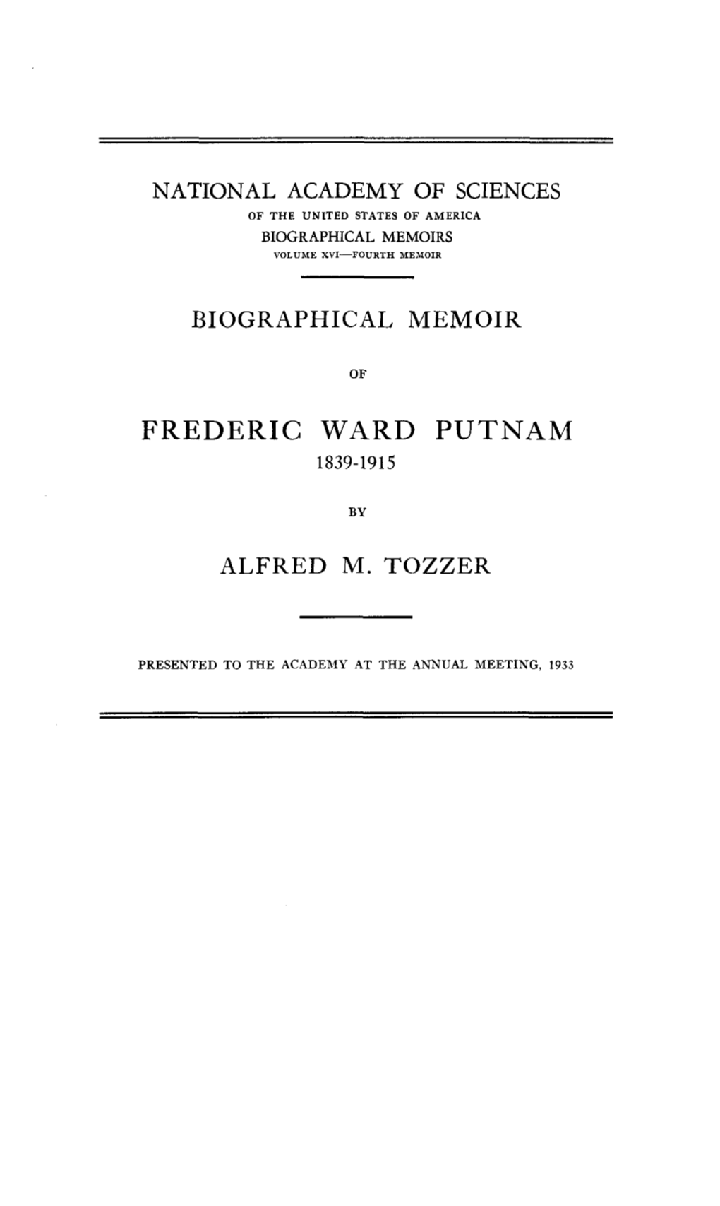 Frederic Ward Putnam 1839-1915