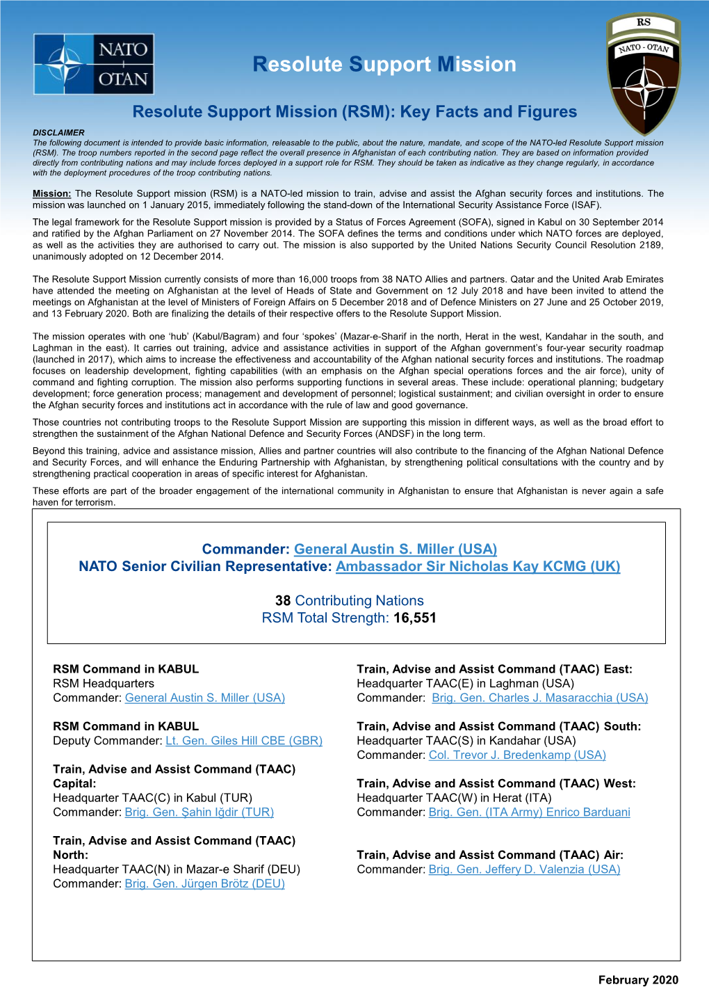 Resolute Support Mission (RSM): Key Facts and Figures