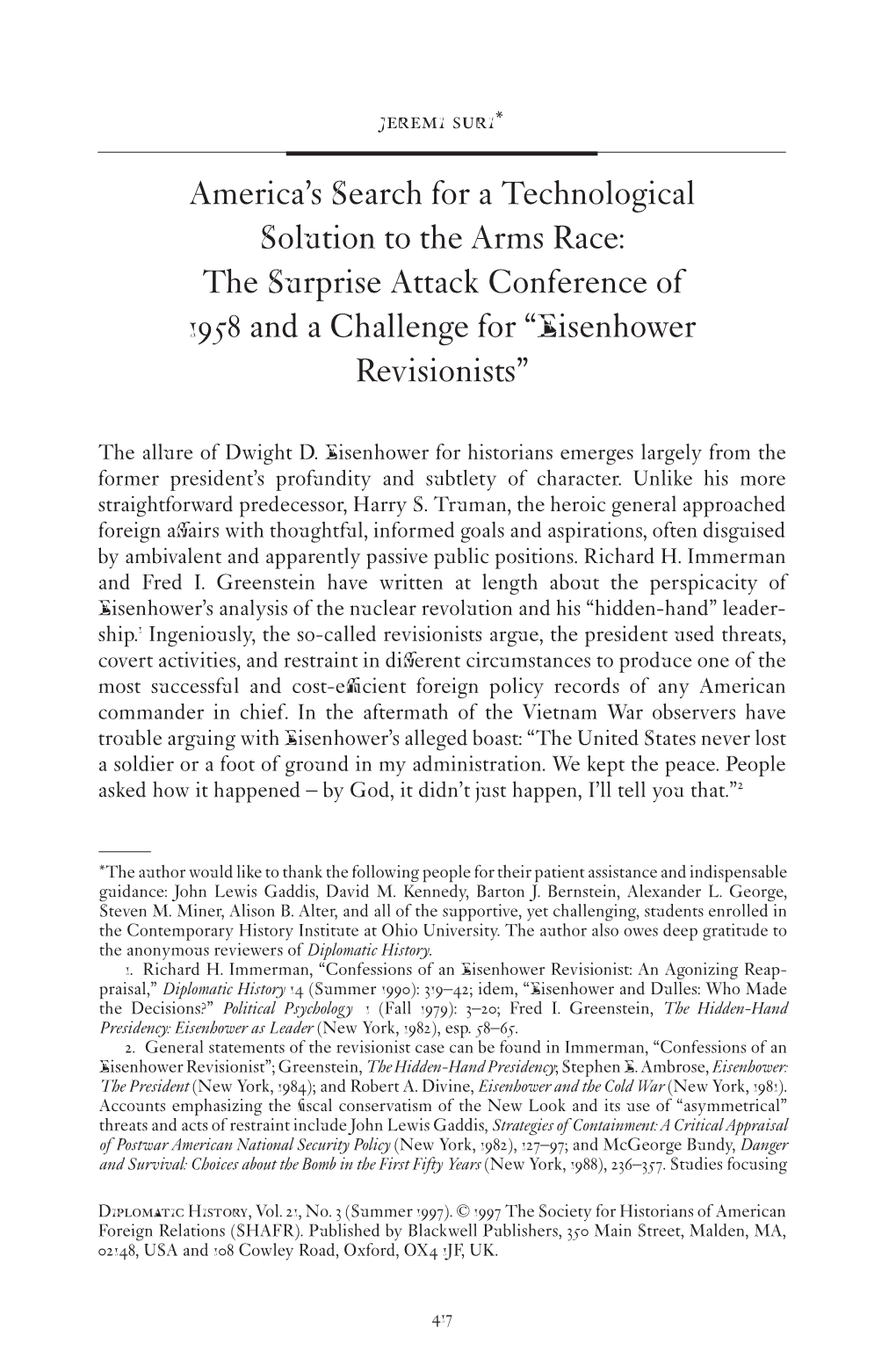 The Surprise Attack Conference of 1958 and a Challenge