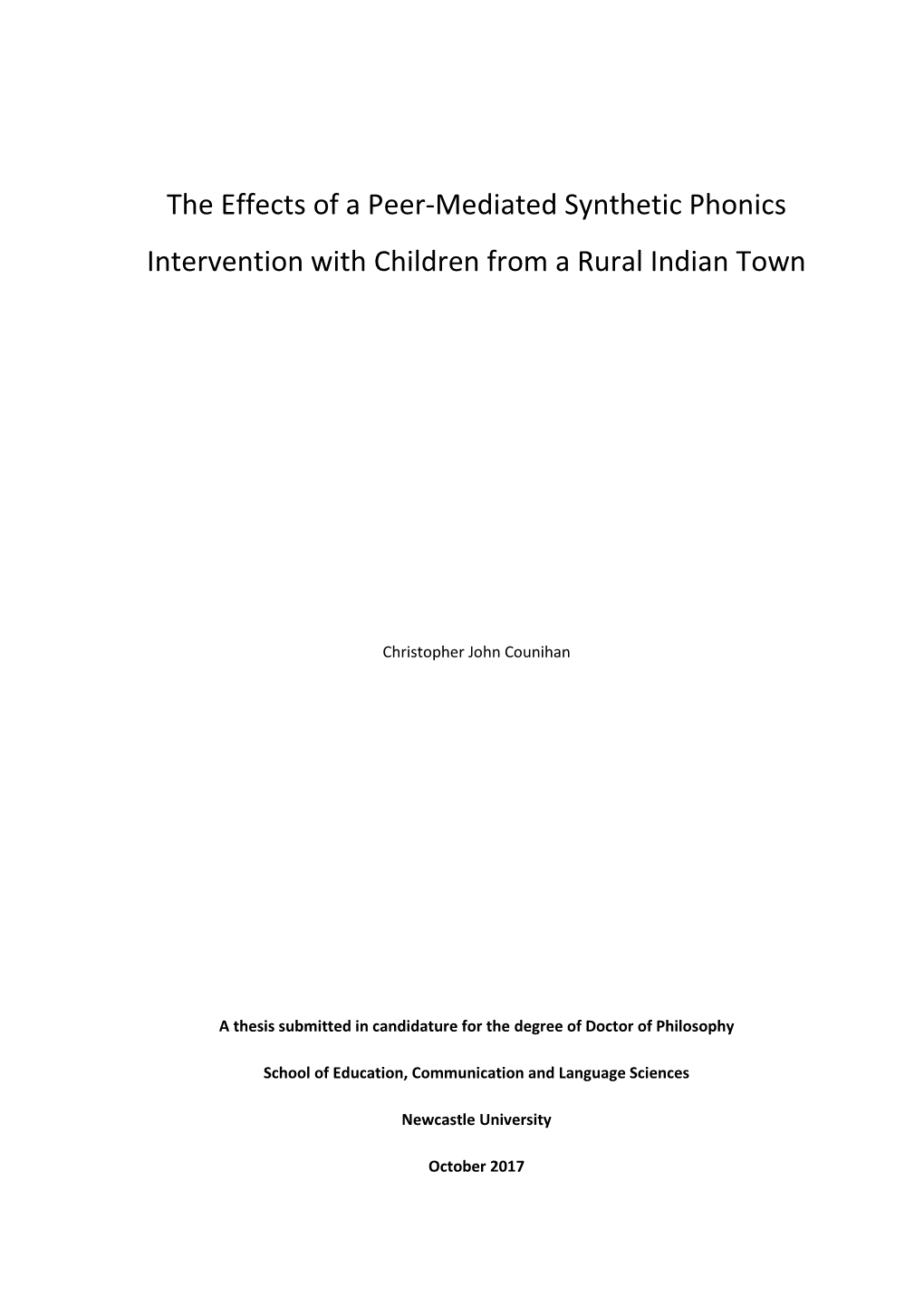 The Effects of a Peer-Mediated Synthetic Phonics Intervention with Children from a Rural Indian Town