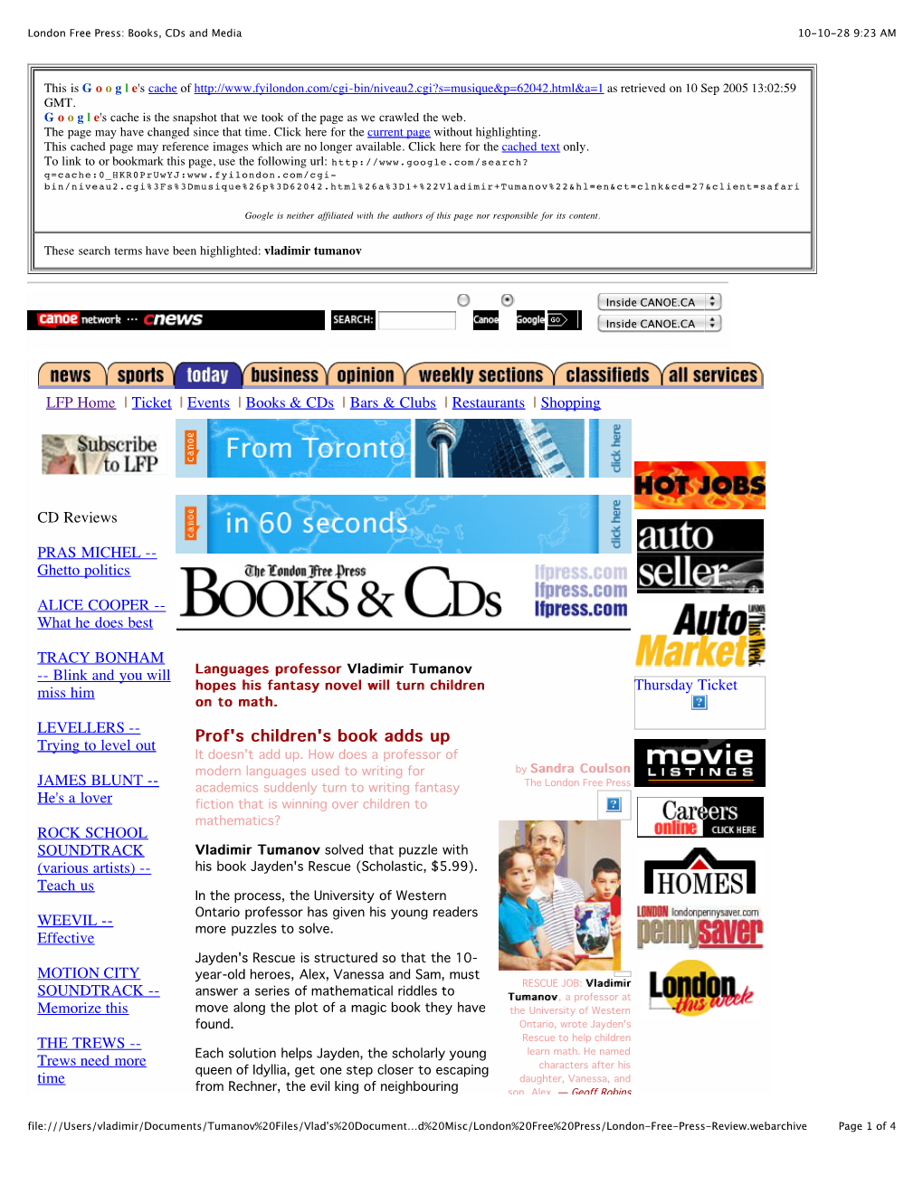 London Free Press: Books, Cds and Media 10-10-28 9:23 AM