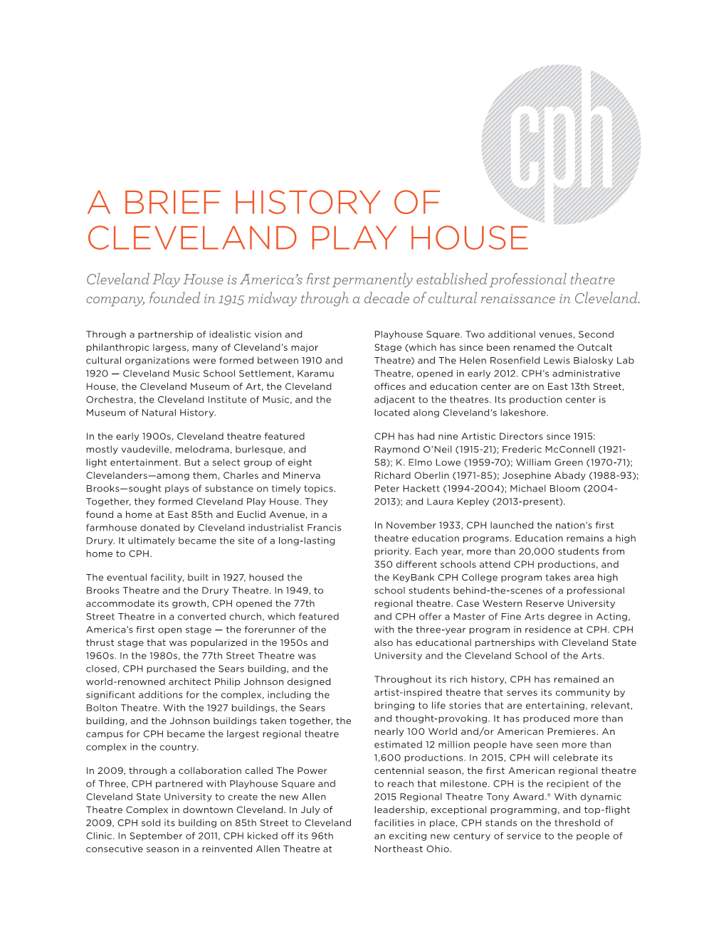 A Brief History of Cleveland Play House