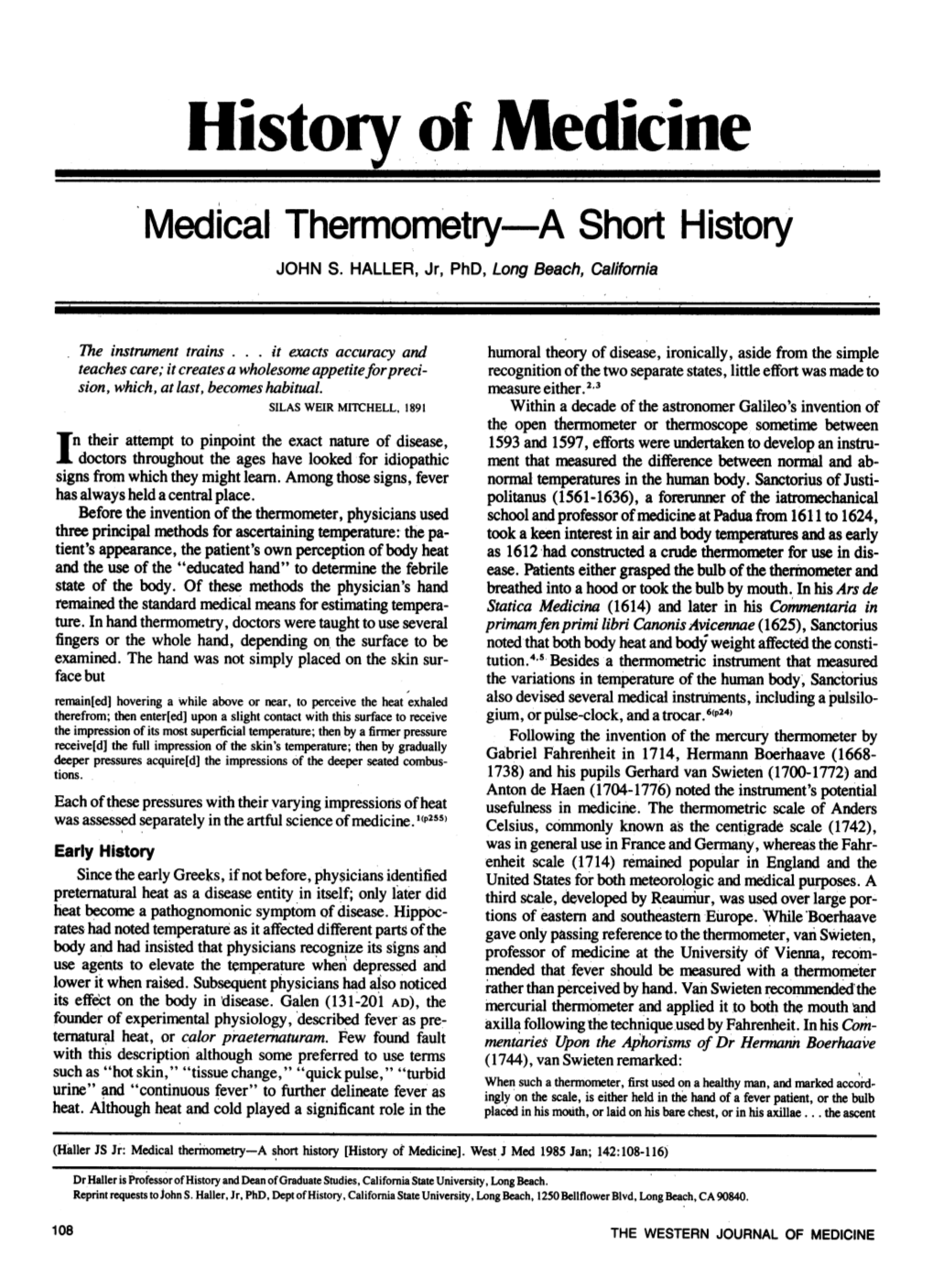Medical Thermometry-A Short History JOHN S