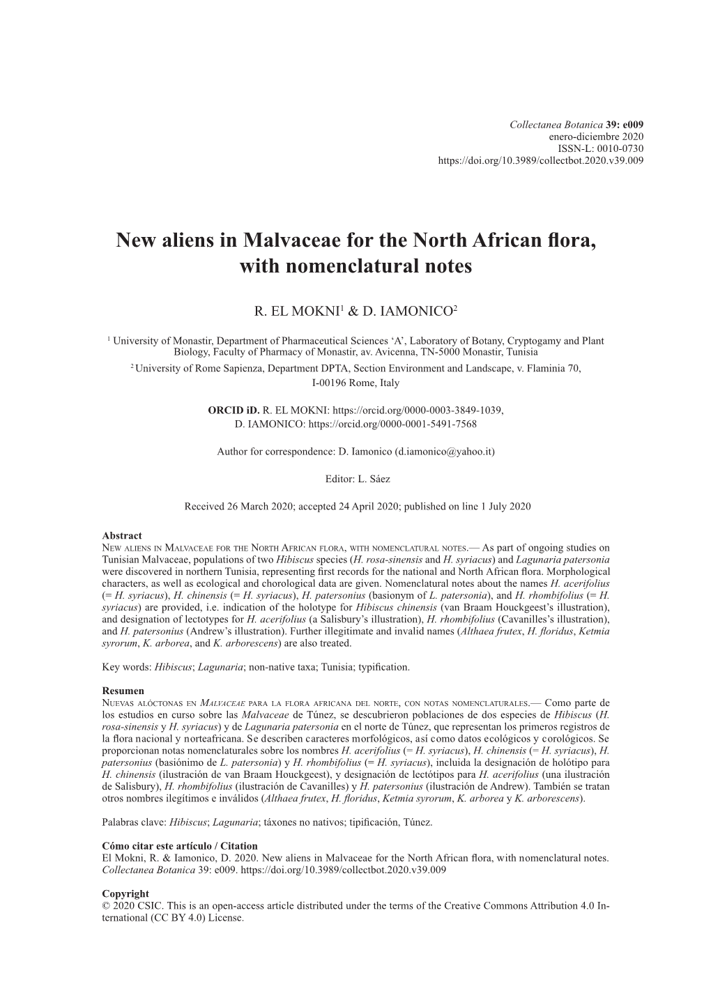 New Aliens in Malvaceae for the North African Flora, with Nomenclatural Notes