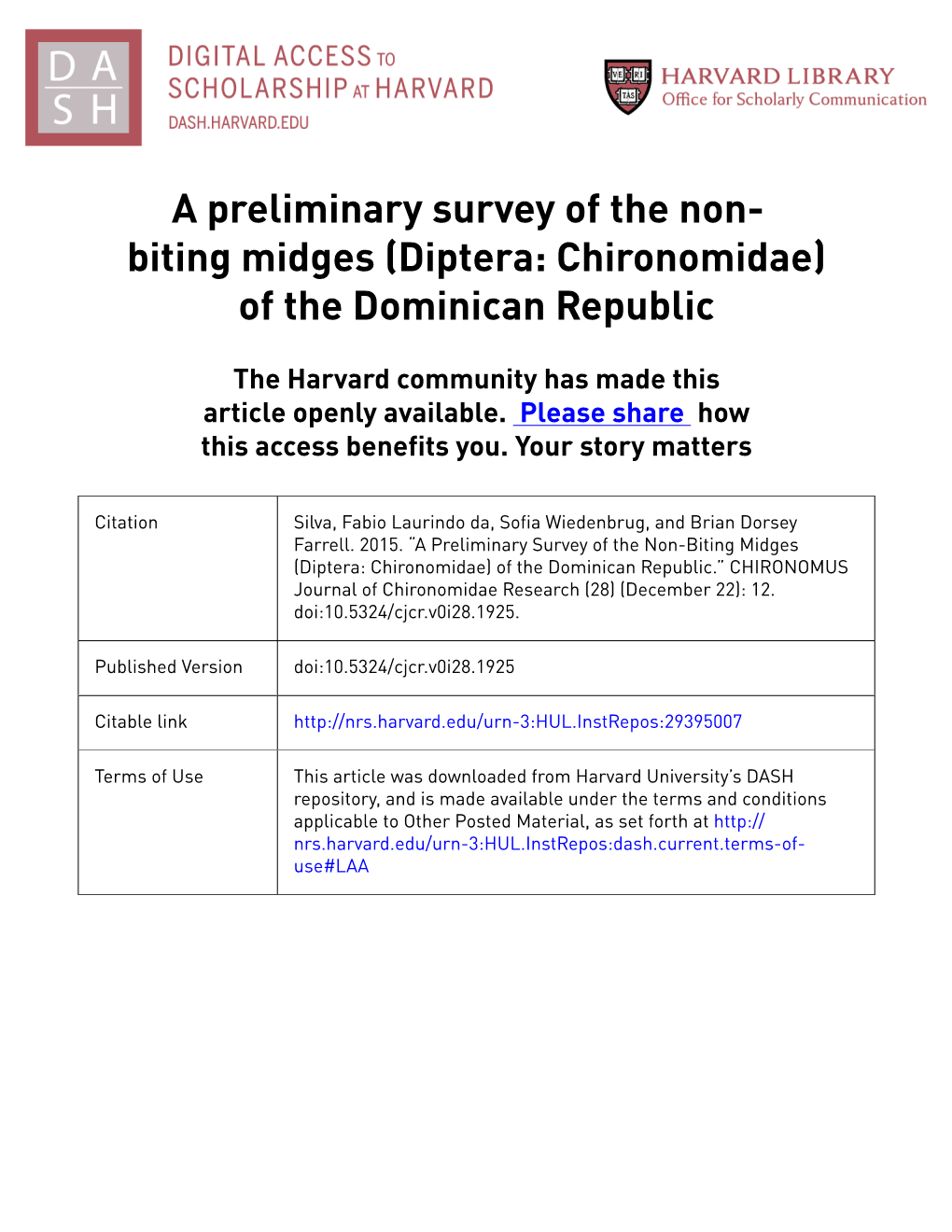 Biting Midges (Diptera: Chironomidae) of the Dominican Republic