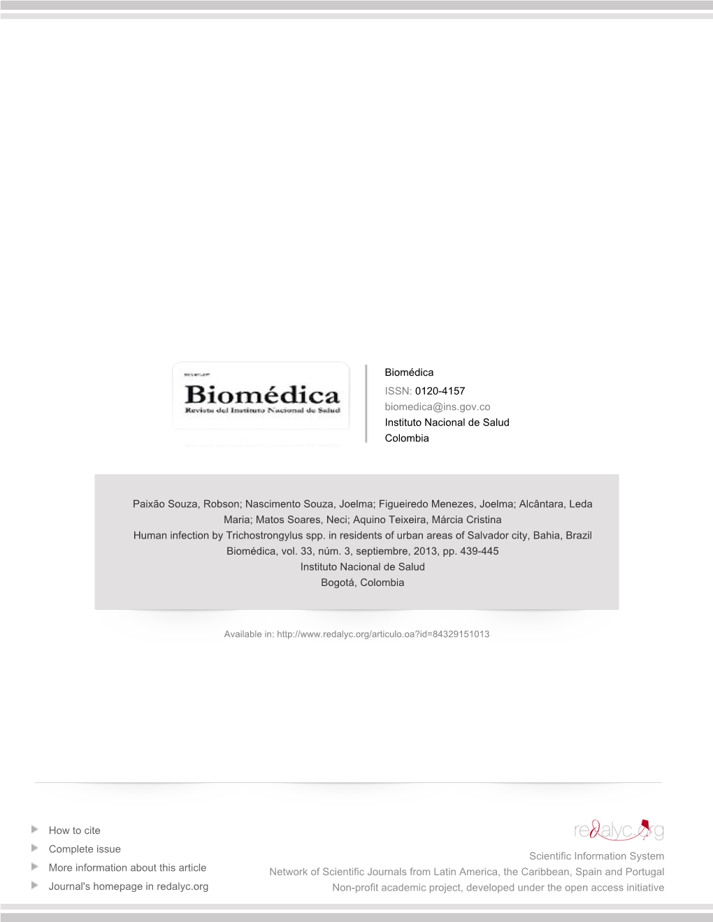 Redalyc.Human Infection by Trichostrongylus Spp. in Residents Of