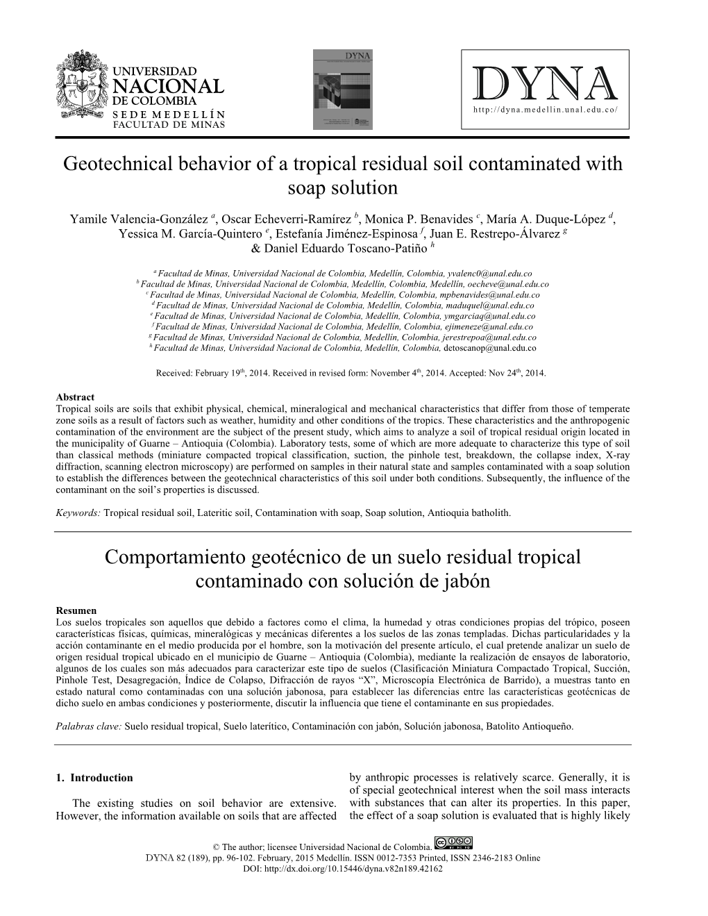 Geotechnical Behavior of a Tropical Residual Soil Contaminated with Soap Solution