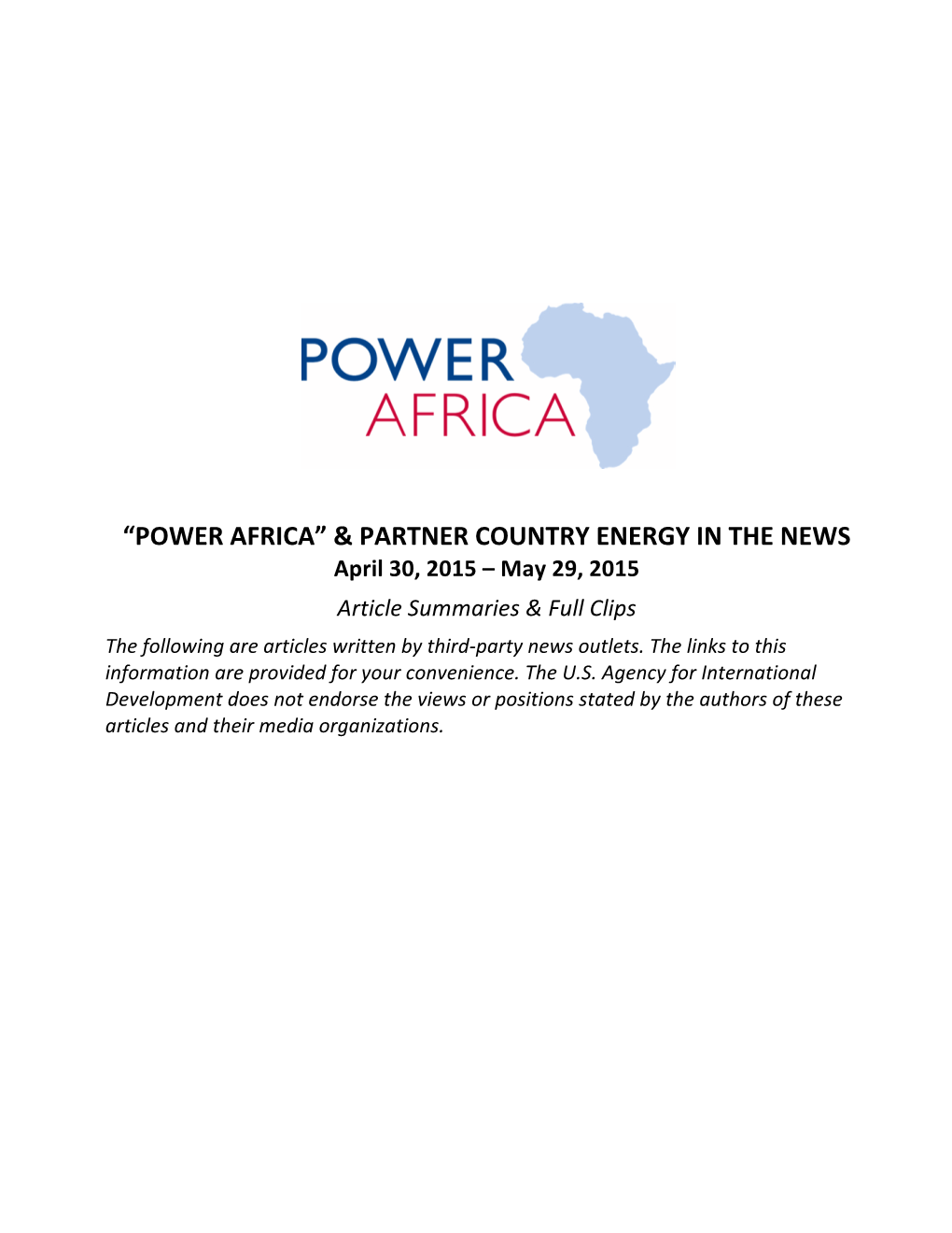 “Power Africa” & Partner Country Energy in the News